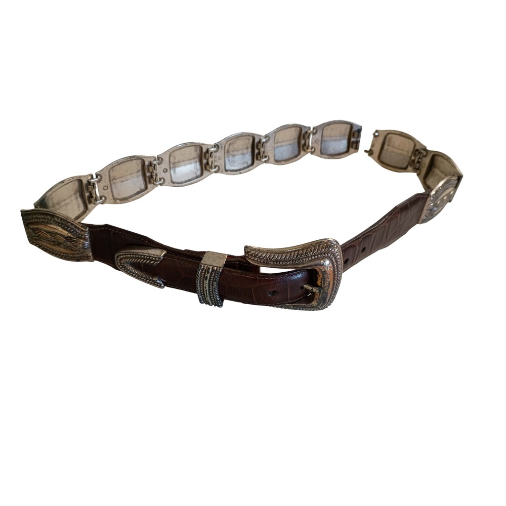 Brighton‎ Harwill NY Vintage Western Concho Belt Brown Croc Leather Silver Tone